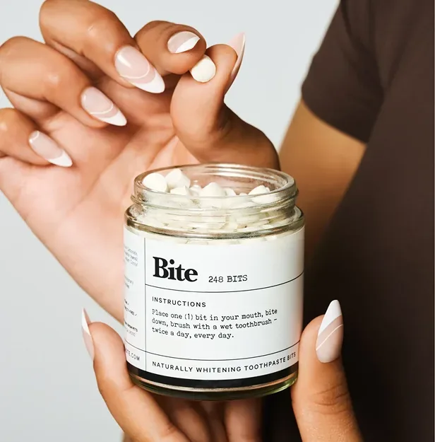 Category reference: Bite toothpaste tablets in a glass jar