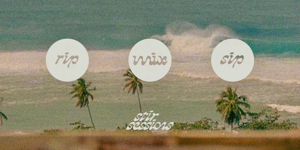Three circle icons with the Stir Sessions tag: rip, mix, sip